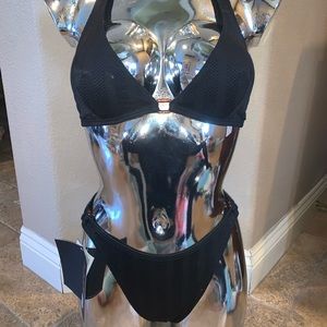 NWT Black Triangle Bikini Set with Ring Center